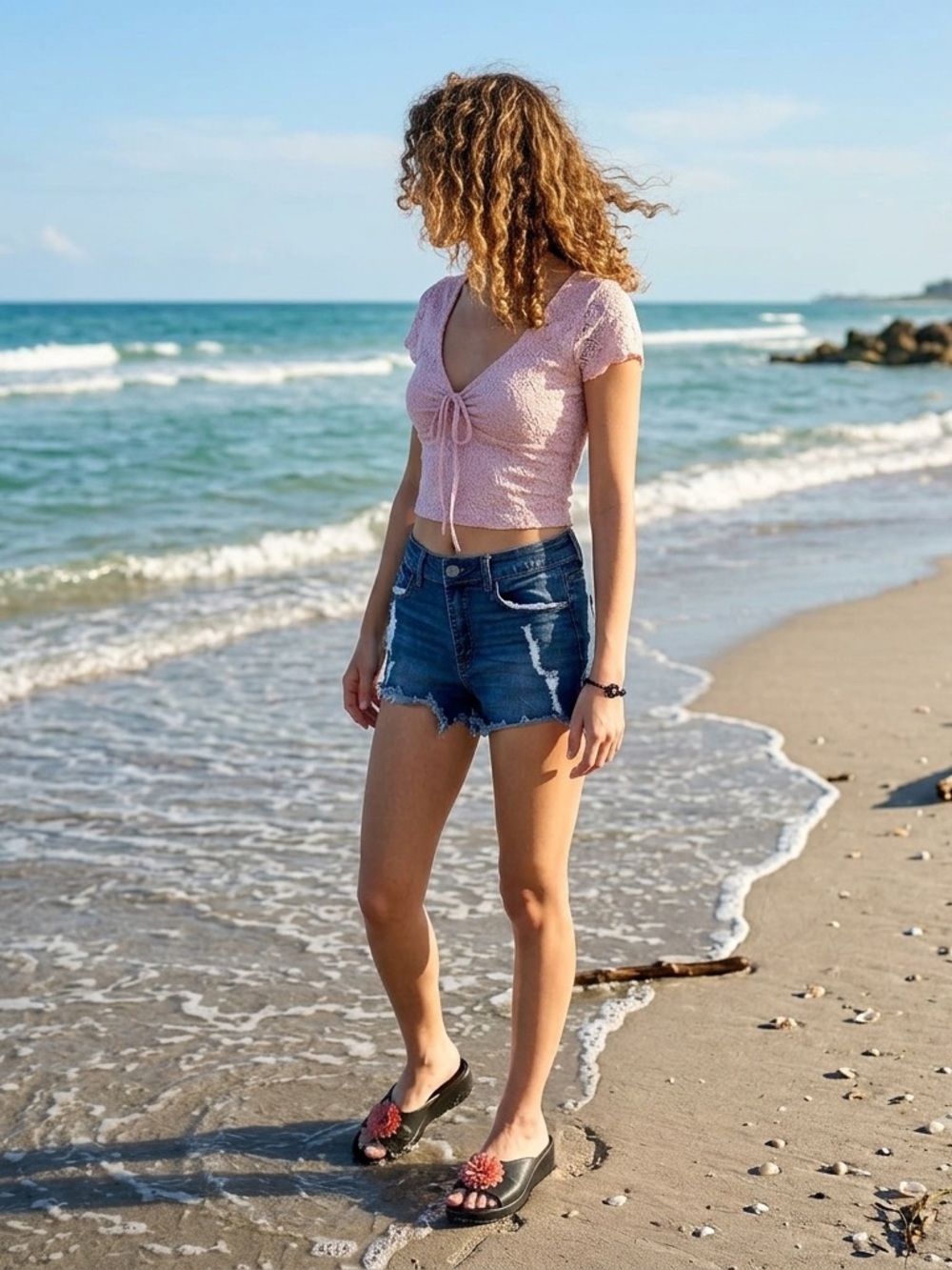 Lace Tie-Front Crop Top and Jean shorts